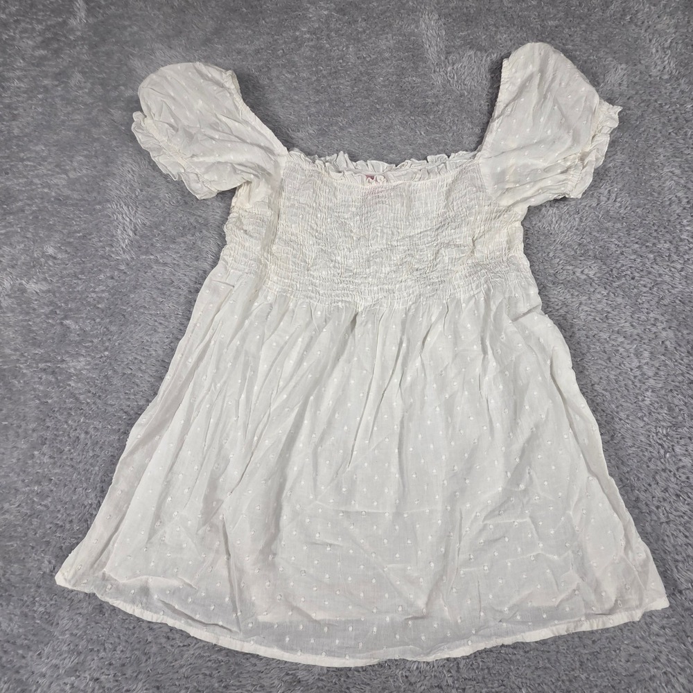 Milkmaid Swiss Dot Top Jr L Smocked Puff Sleeve Cottagecore Cotton Y2K Vintage